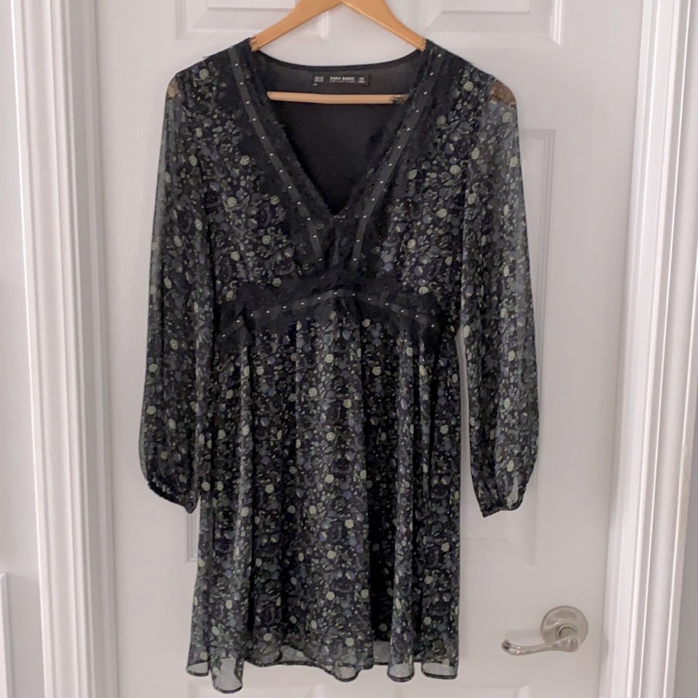 Zara floral long sleeve mini dress